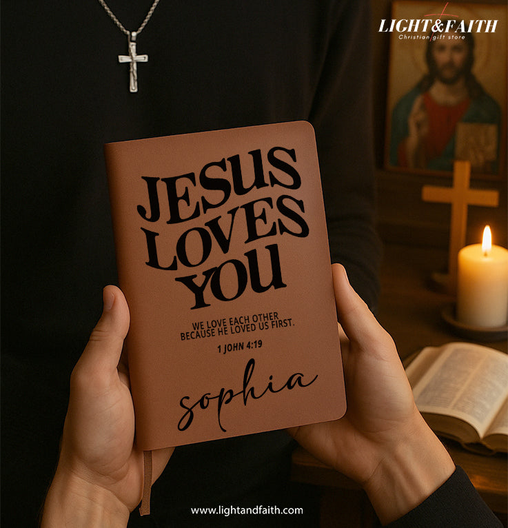 Personalized Christian Journal with "Jesus Love You", Custom Name Prayer & Faith Notebook, Religious Gift, First Communion Gifts, Birthday. NBLAF47